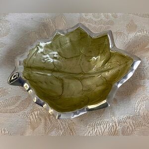 Julia Knight Kiwi Green Leaf Bowl 6x5" Enamel Aluminum Tray Home Collector Dish